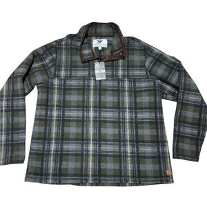 John Wayne Wooly Fleece Pullover Jacket Men XL Western Style Plaid Snap NWT